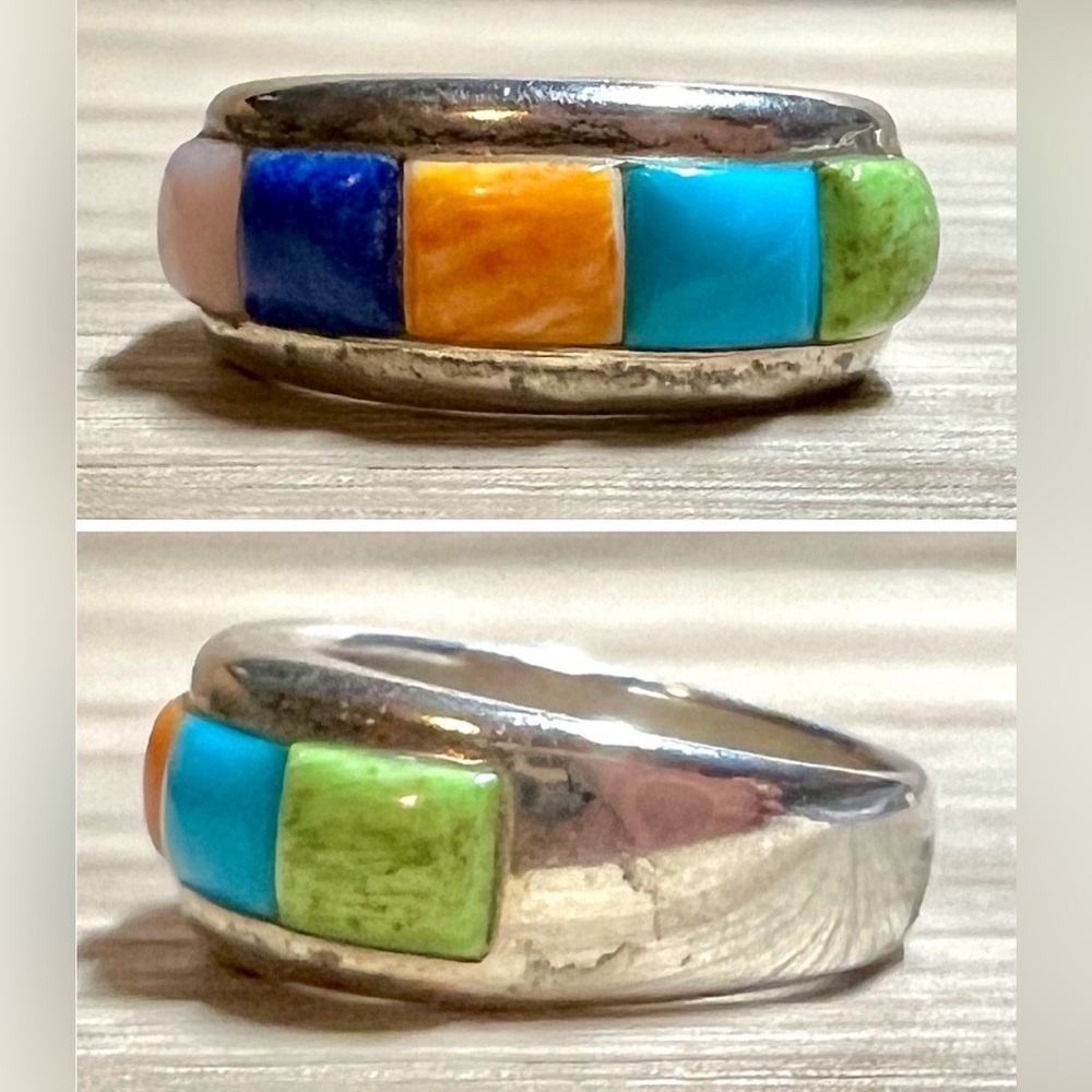 Vintage Designer Wilson Jim Sterling Silver Multi Stone Cobblestone Ring, Size 6